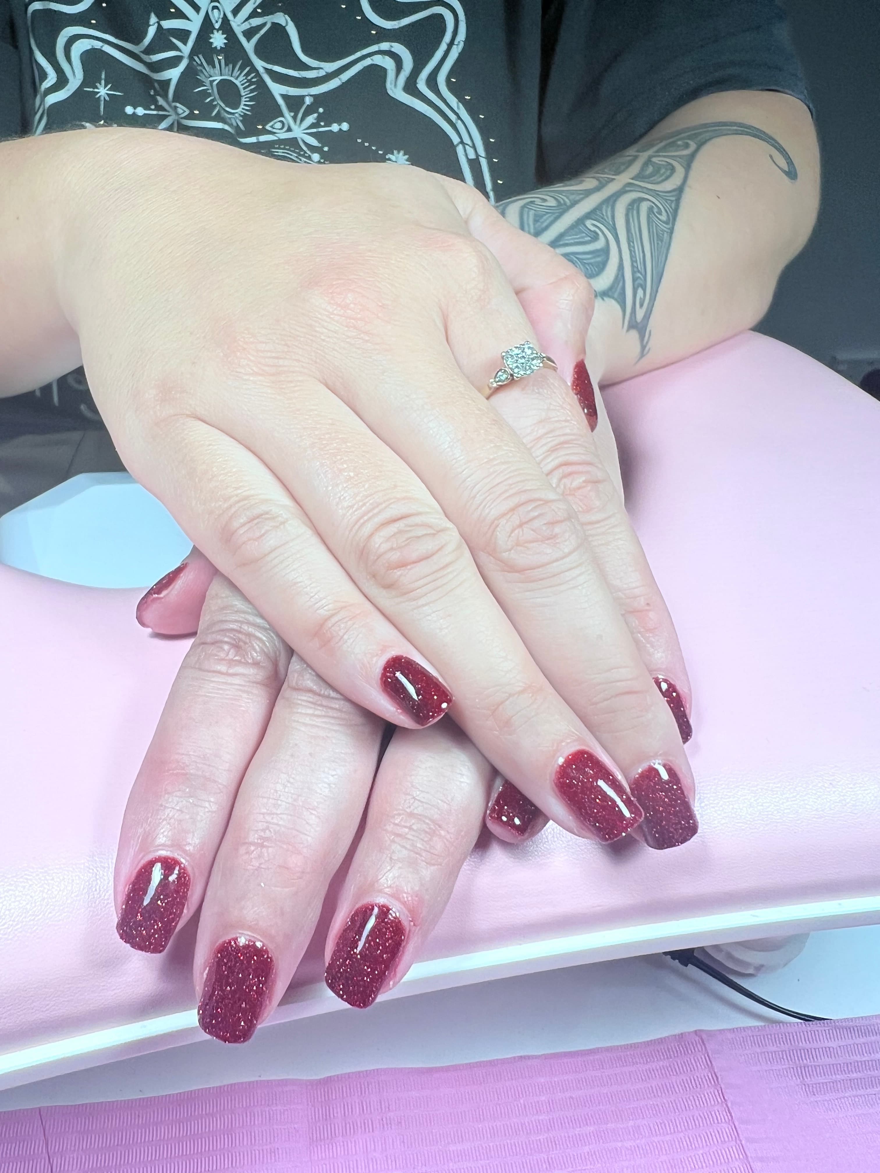 Elegant nude gel polish manicure